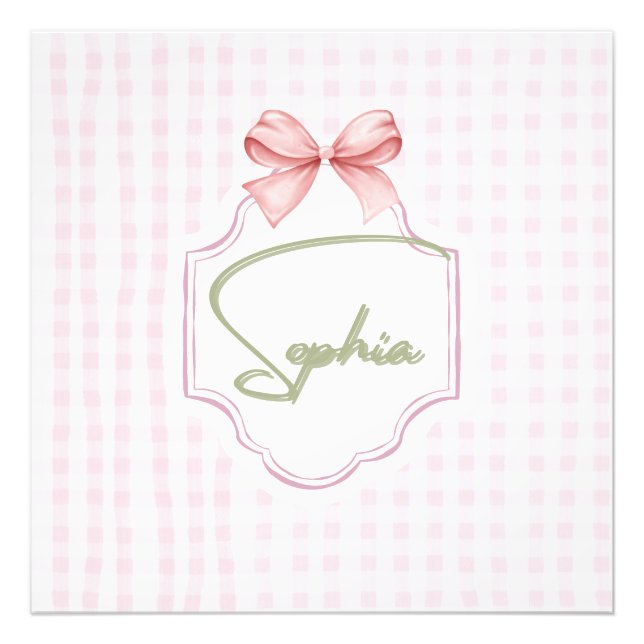 Personlig Sophia Flicka Nursery Bow&Gingham Fototryck (Framsidan)