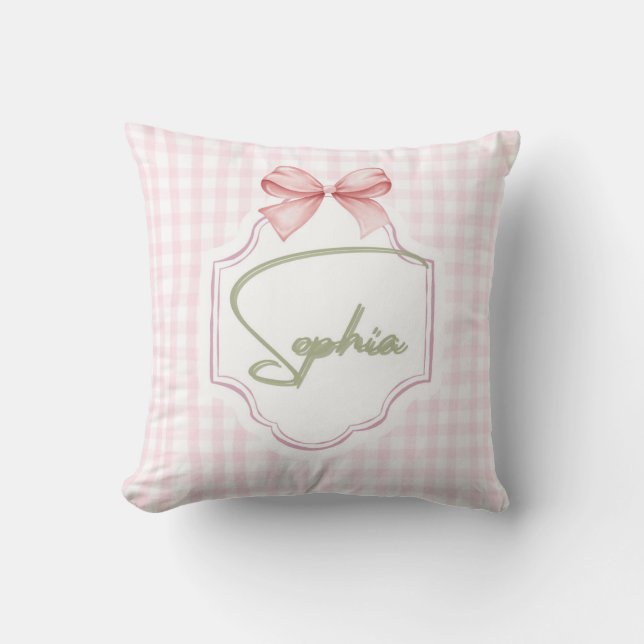 Personlig Sophia Flicka Nursery Bow&Gingham Kudde (Framsida)