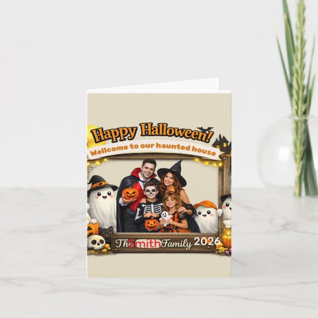 Personlig söß familj Halloween fotoram Kort (Framsida)