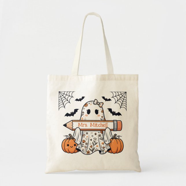 Personlig söß Halloweenghost-lärarväska Tygkasse (Framsidan)