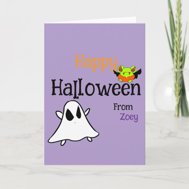 Personlig söß Halloweenkort med fällbar design Kort (Framsida)