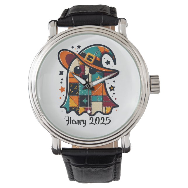 Personlig söß patchwork-spöke Halloween Armbandsur (Framsida)