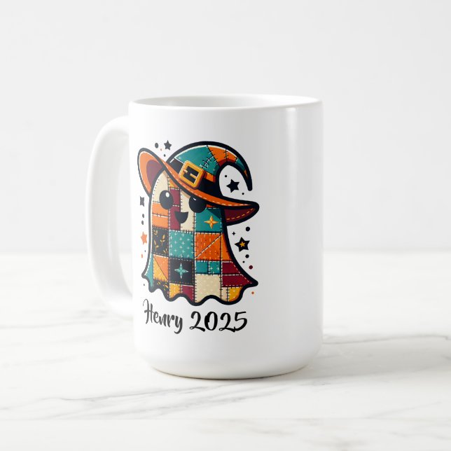 Personlig söß Patchwork Spöke Halloween Kaffemugg (Framsida vänster)