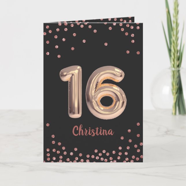 Personlig Söt 16 Lycklig 16:e födelsedagen Glitter Kort (Framsida)