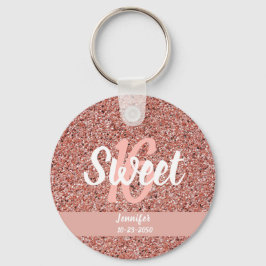 Personlig Söt 16 Ro Guld Rosa Glitter Nyckelring