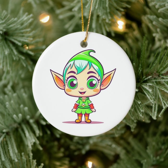 Personlig söt alv jul julgransprydnad keramik (Träd)
