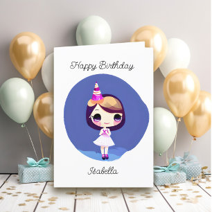 Personlig Söt Anime Birthday Girl Kort