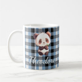 Personlig söt baby panda blå rutig kaffemugg