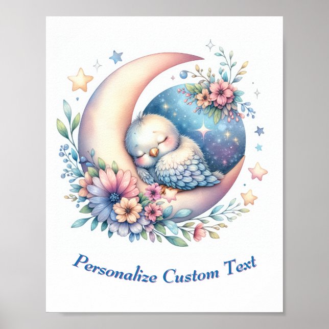 Personlig Söt Babyfågel Sover på Månen Poster (Framsidan)