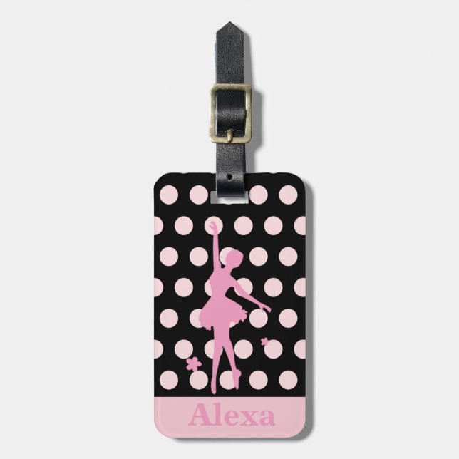 Personlig söt ballerina polka dots bagagebricka (Vertikal Framsida)