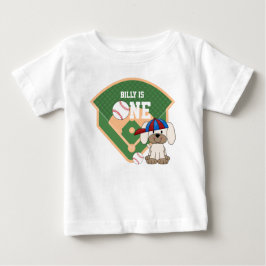 Personlig söt baseboll-valp 1-års födelsedag t shirt