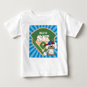 Personlig söt baseboll valp hund 1-årsdag t shirt