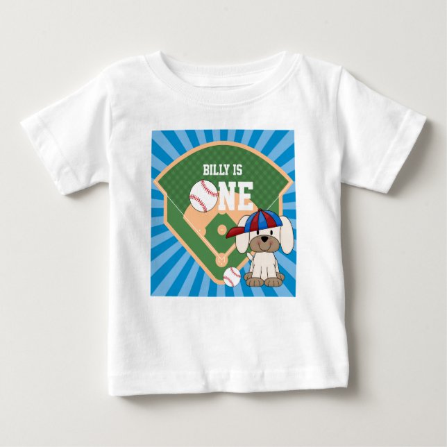 Personlig Söt Baseboll Valp Hund 1-årsdag T Shirt (Framsida)