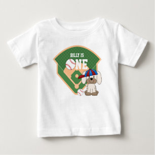 Personlig söt baseboll valp hund 1-årsdag t shirt