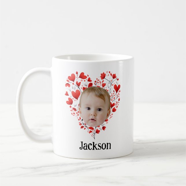 Personlig söt bebis ansikte med hjärtmönster kaffemugg (Vänster)