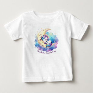 Personlig Söt Bebis Enhörning Sover på Månen T Shirt