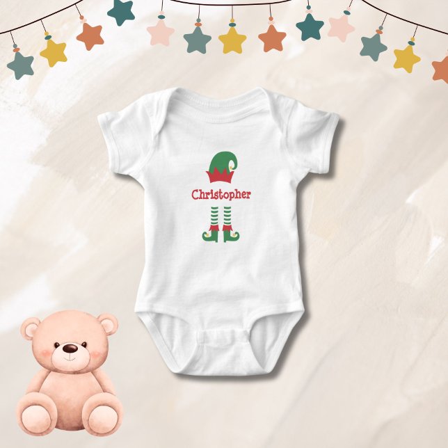 Personlig söt bebis tomte jul  t shirt (Personalized Monogrammed Elf  Baby Toddler Christmas Body suit. Available in t-shirts also)