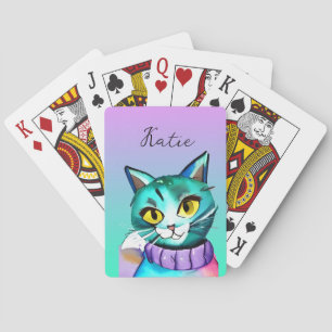 Personlig söt blå kattunge katt casinokort