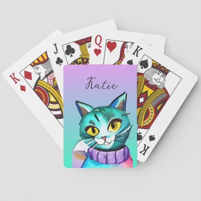 Personlig söt blå kattunge katt casinokort (Baksidan)