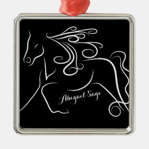 Personlig Söt Black White Silhouette Horse Julgransprydnad Metall