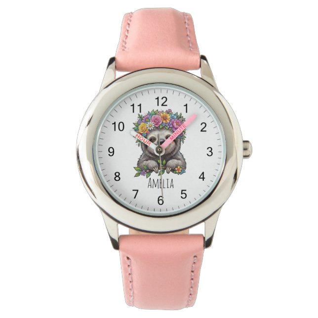 Personlig söt blommig sengångare med blomkrona armbandsur (Framsida)
