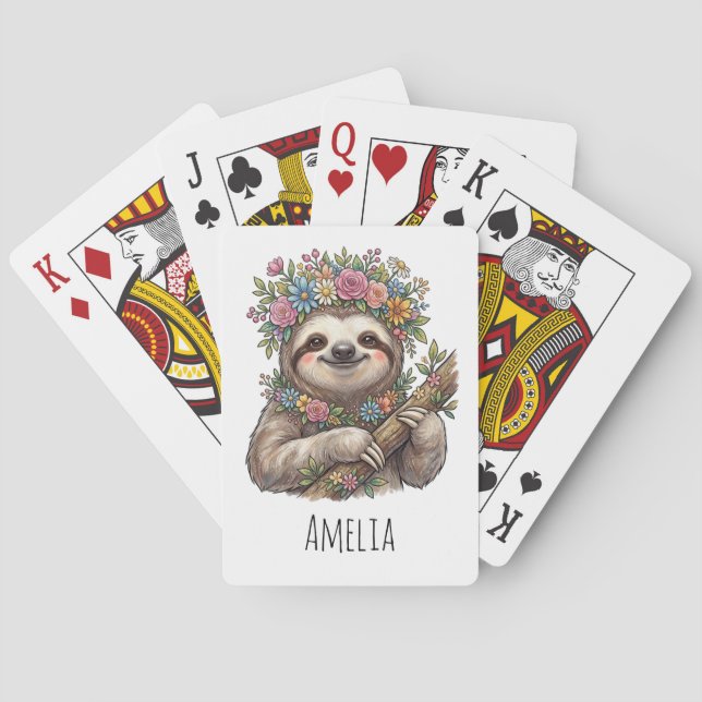 Personlig söt blommig sengångare med blomkrona   casinokort (Baksidan)