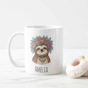 Personlig söt blommig sengångare med blomkrona kaffemugg