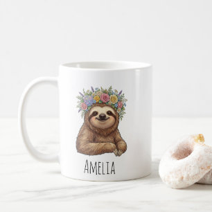Personlig söt blommig sengångare med blomkrona kaffemugg