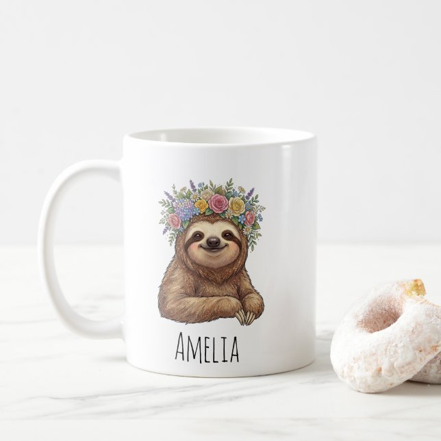Personlig söt blommig sengångare med blomkrona   kaffemugg (Med munk)