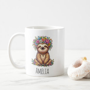 Personlig söt blommig sengångare med blomkrona kaffemugg