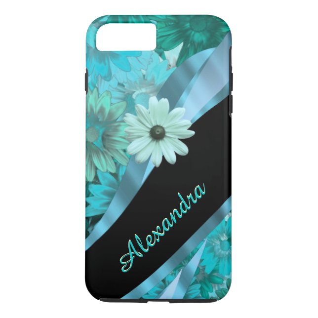 Personlig söt blommönster av akvblått  Case-Mate iPhone skal (Baksida)