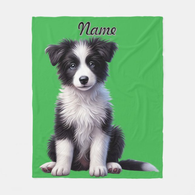 Personlig söt Border Collie-valp Fleecefilt (Framsidan)