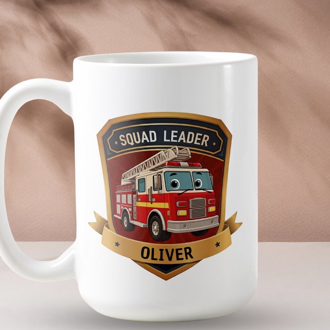Personlig söt brandman emblem  kaffemugg (Skapare uppladdad)