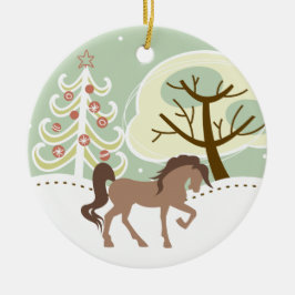 Personlig Söt Brown Horse Snowy Winter Julgransprydnad Keramik