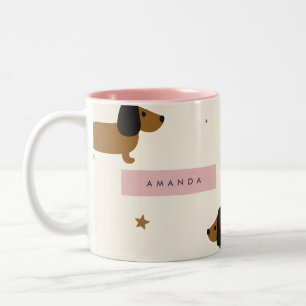 Personlig Söt Brun Dachshund Valp Två-Tonad Mugg