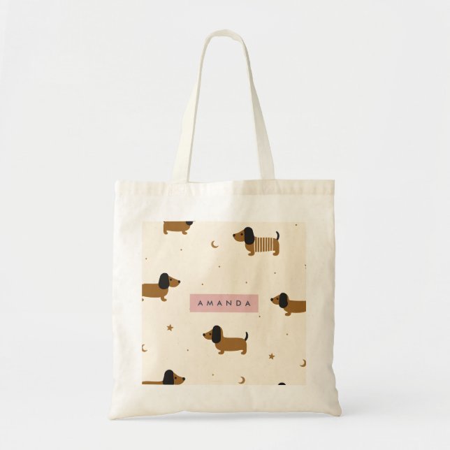 Personlig söt brun Dachshund-valp Tygkasse (Framsidan)