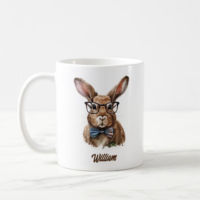 Personlig söt bunny med glas vattenfärg kaffemugg (Vänster)