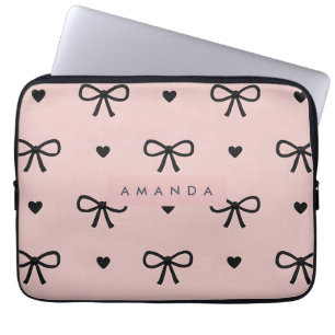 Personlig Söt Chic Rosa Båge & Hjärtmönster Laptop Fodral