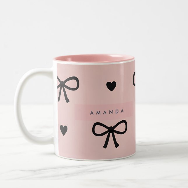 Personlig Söt Chic Rosa Båge & Hjärtmönster Två-Tonad Mugg (Vänster)
