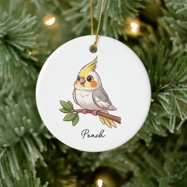 Personlig söt cockatiel sällskapsdjur fågel julgransprydnad keramik (Träd)