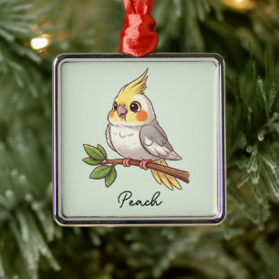 Personlig söt cockatiel sällskapsdjur fågel julgransprydnad metall