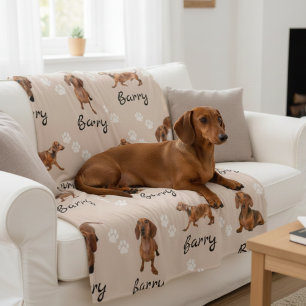 Personlig söt dachshund-namn & foto hund fleecefilt