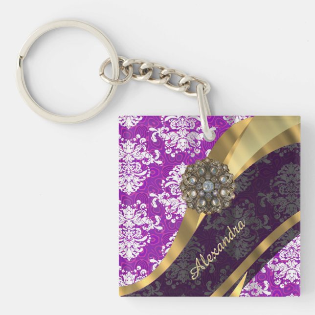 Personlig söt Dold lila Damask-mönster (Framsidan)