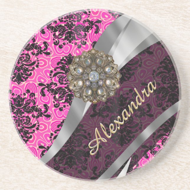 Personlig söt Dold rosa Damask-mönster Underlägg (Framsidan)