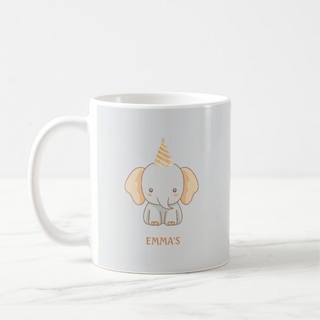 Personlig söt elefant barnnamn kaffemugg (Vänster)