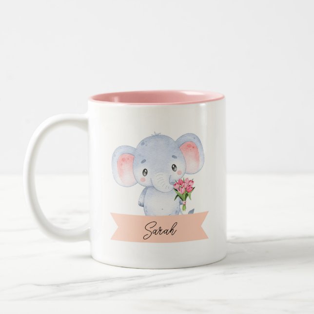 Personlig, söt elefant Två-Tonad mugg (Vänster)
