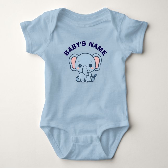 Personlig söt elefantbaby bodysuit t shirt (Framsida)