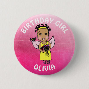 Personlig Söt Fairy Birthday Girl Knapp