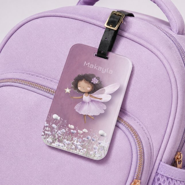Personlig Söt Fe Purple Flickor Bagagebricka (Personalized purple girls cute fairy id tag for luggage, backpacks, sports gear bags.)