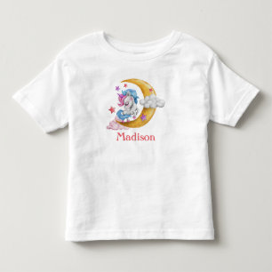 Personlig söt flickig enhörning Måne moln Rosa T Shirt